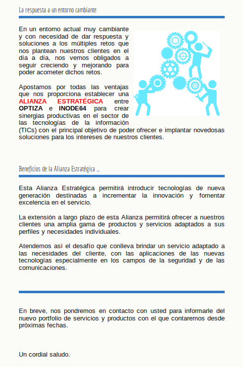 Alianza engre empresas INODE64 & Optiza